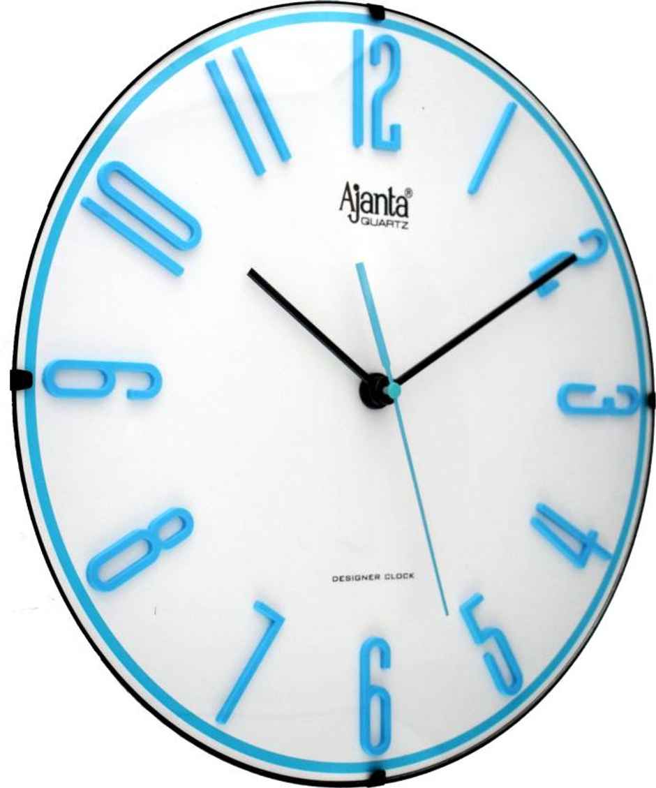 Ajanta Analog 30 cm x 30 cm Wall Clock | Blue | With Glass | Standard