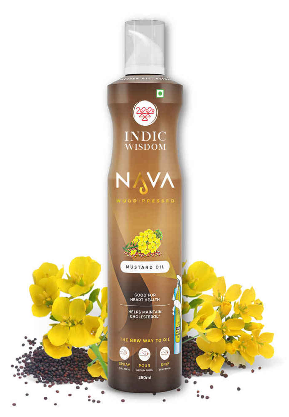 Indic Wisdom Nava Spray - Mustard Wood Pressed Oil (Spray For Cooking)