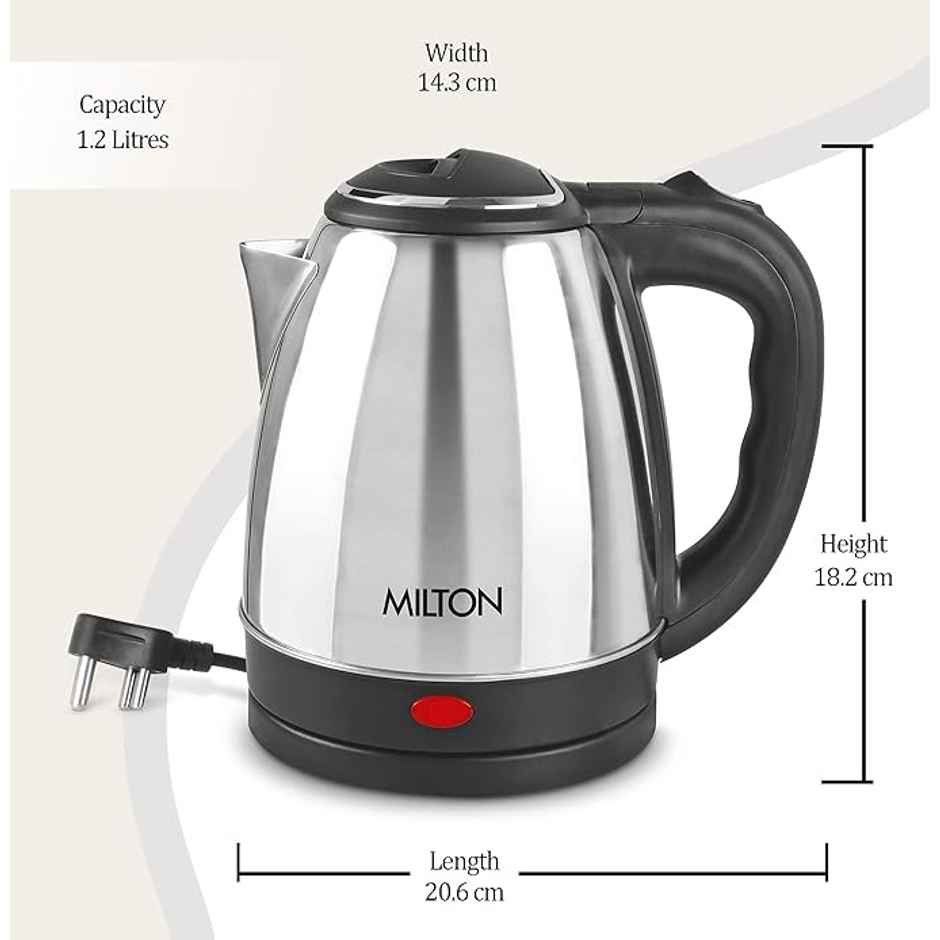 Milton Euroline Go Electro 1.2 Stainless Steel Electric Kettle| 1.2 Litres| Silver| 1500 Watts