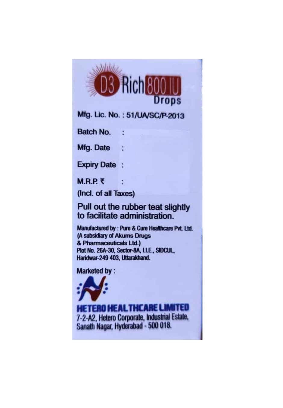 D3 Rich 800IU Vitamin D3 Oral Drop