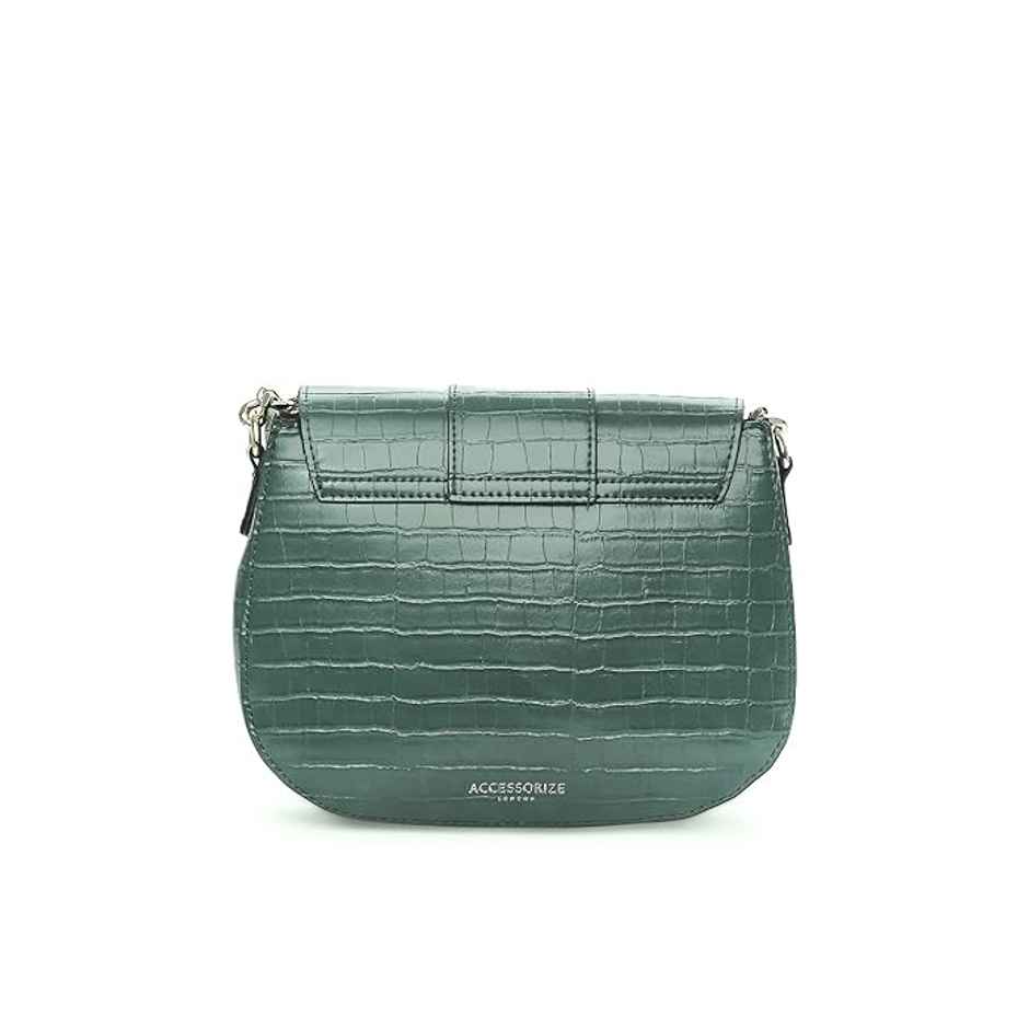 Accessorize London Women's Faux Leather Buckle Saddle Shoulder & Sling Bag | Green