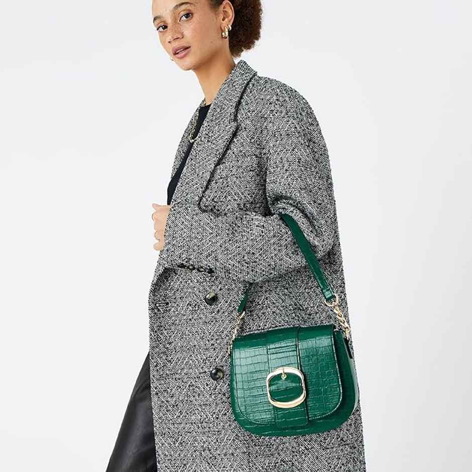 Accessorize London Women's Faux Leather Buckle Saddle Shoulder & Sling Bag | Green