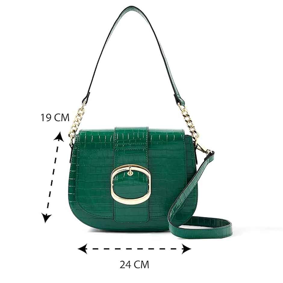 Accessorize London Women's Faux Leather Buckle Saddle Shoulder & Sling Bag | Green