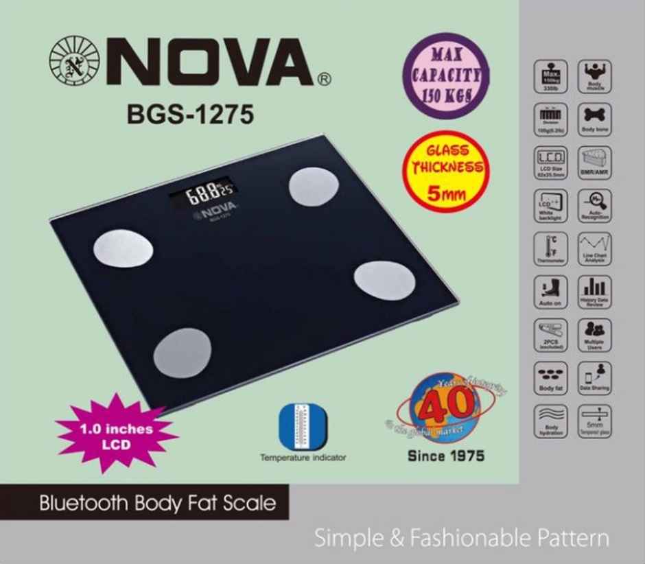 Nova BGS 1275 Glass Bluetooth Body Fat Scale - 150Kg | Black