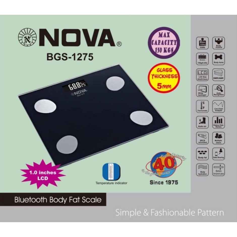 Nova BGS 1275 Glass Bluetooth Body Fat Scale - 150Kg | Black