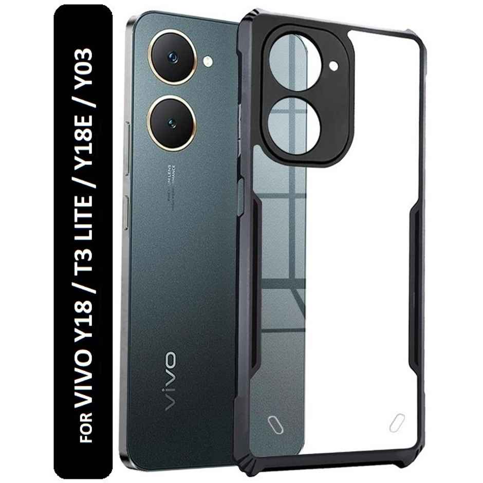 Kwine Case Vivo Y18 / T3 Lite / Y18E / Y03 Back Cover - Black Bordered Transparent Case
