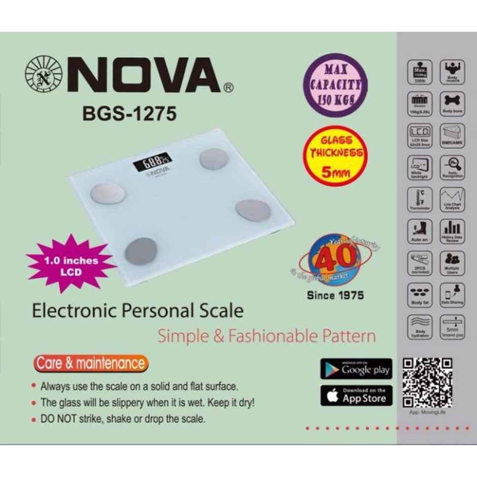 Nova BGS 1275 Glass Bluetooth Body Fat Scale - 150Kg | Black