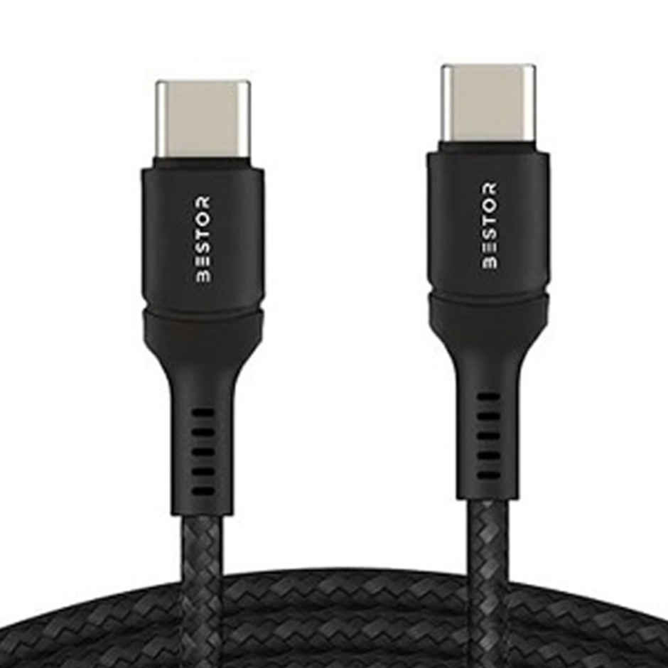 Bestor 60W Type-C to Type-C Cable 1.2m PD Nylon Braided Durable Design 480Mbps Data Transfer Compatible with Smartphones, Tablets, Laptops & All Type-C Devices - Black