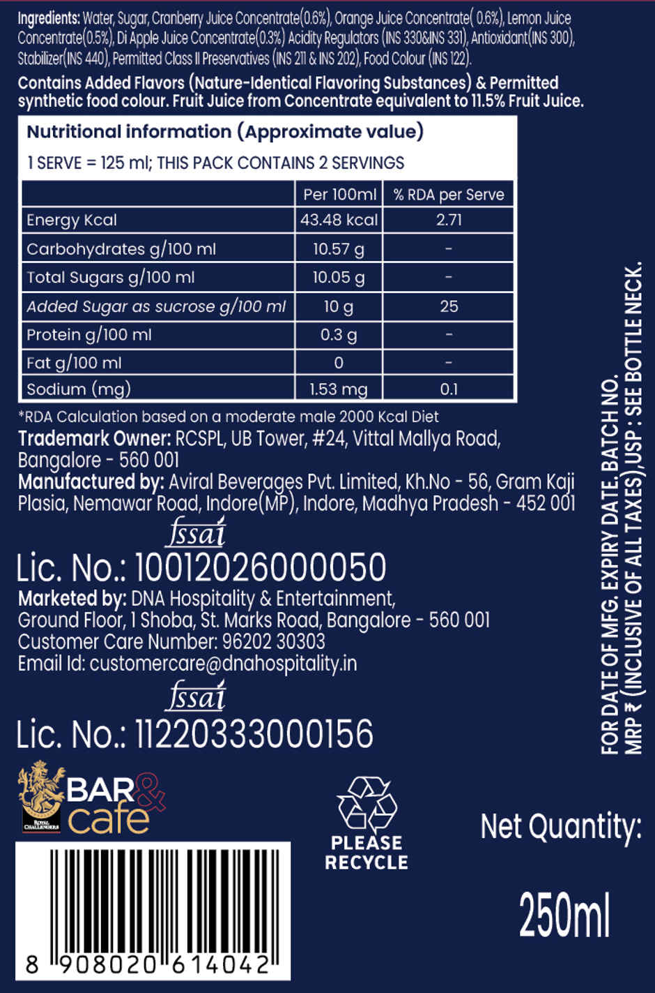 Dash Of Rcb Organic Cranberry, Orange and Lemon Cocktail Mixer