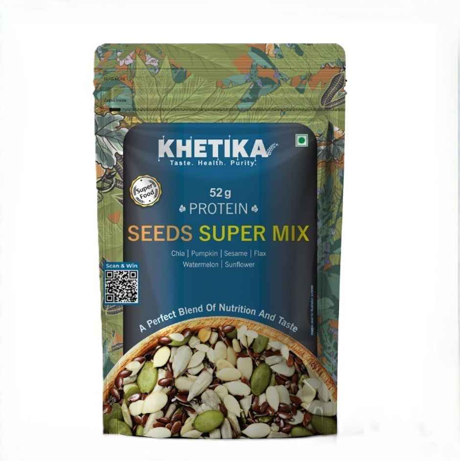 Khetika Super Seed Mix Rich in Protein 52g, Pumpkin, Sesame, Watermelon, Sunflower, Flax, Chia Seeds