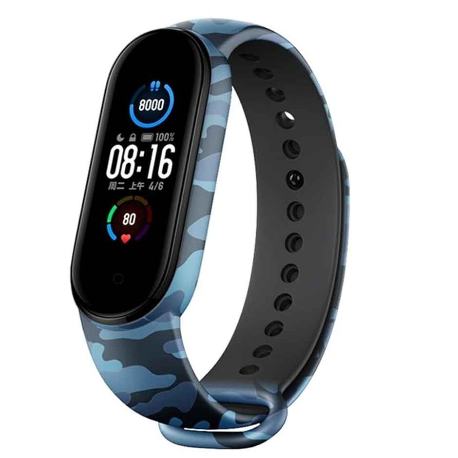 Sounce Pack of 2 Band Strap Compatible for Mi Band 5-Mi Band 6 | Camouflage Blue and Green