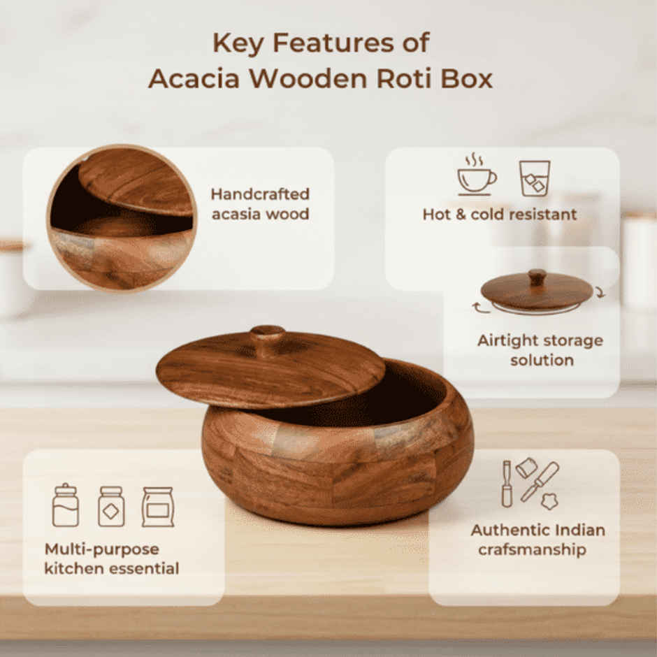 Estoria Collective Acacia Wooden Roti Chapati Storage Box