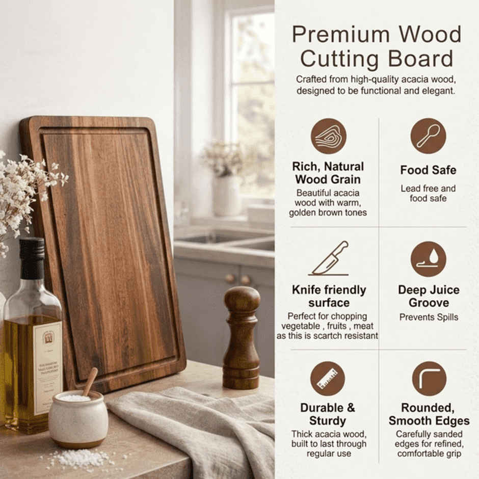 Estoria Collective Acacia Wood Chopping Board 37x25cm with Juice Groove