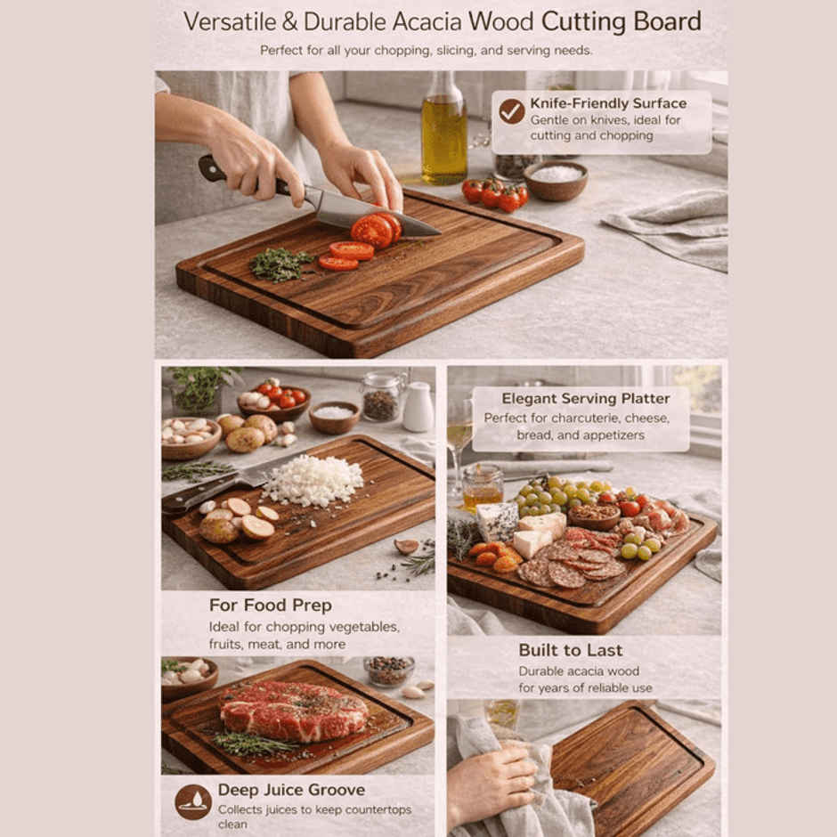 Estoria Collective Acacia Wood Chopping Board 37x25cm with Juice Groove