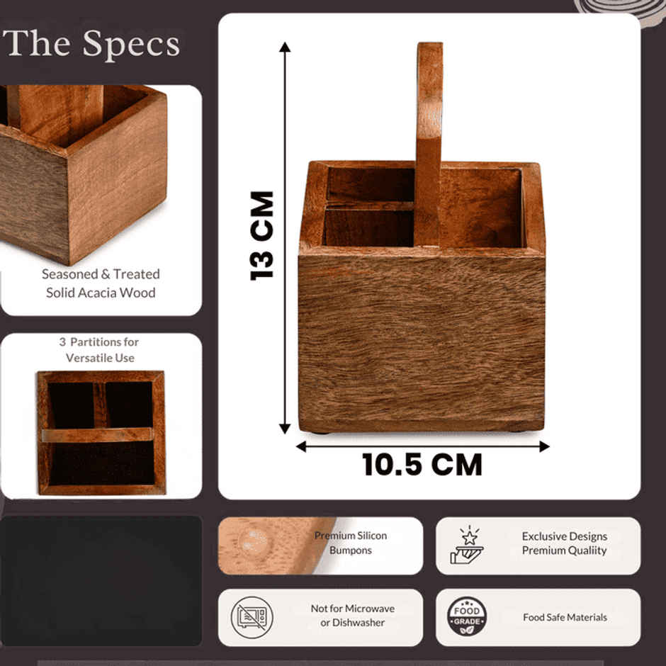 Estoria Collective Acacia Wooden Cutlery Holder 3 Partition