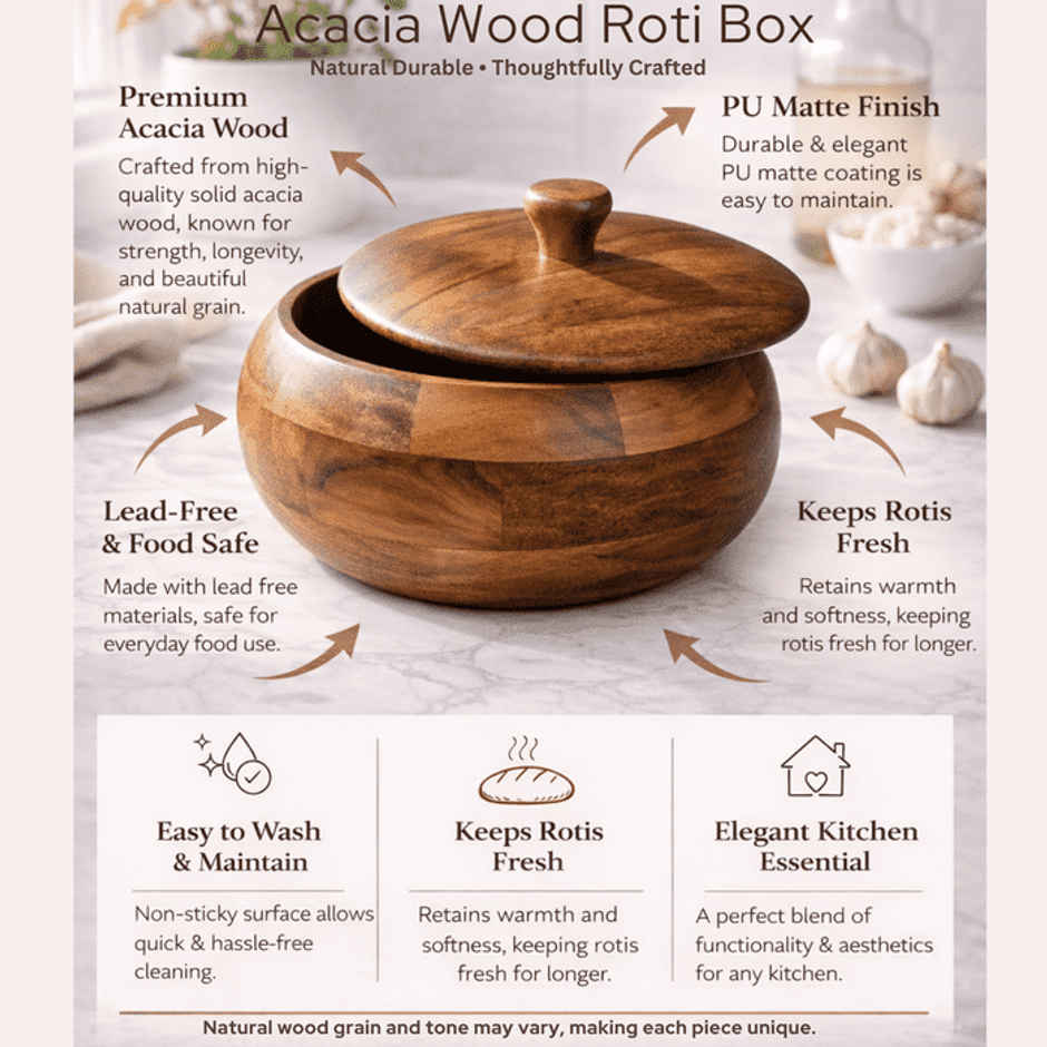 Estoria Collective Acacia Wooden Roti Chapati Storage Box