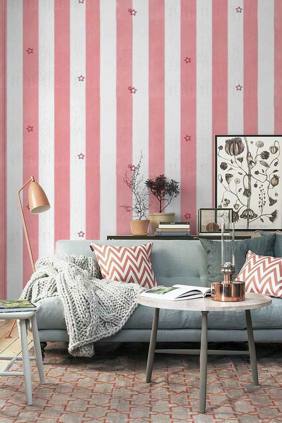 Wollzo Pink Star Self Adhesive Wallpaper | 45 x 500 Cm