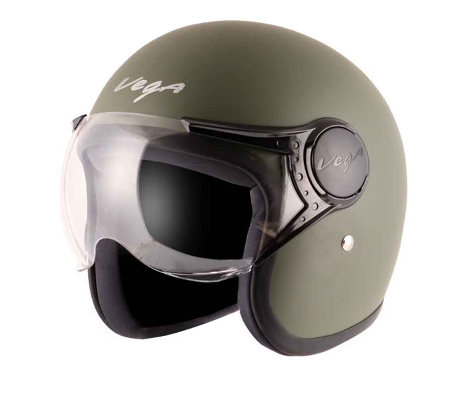 Vega Jet W/Visor Dull Army Green Helmet-L