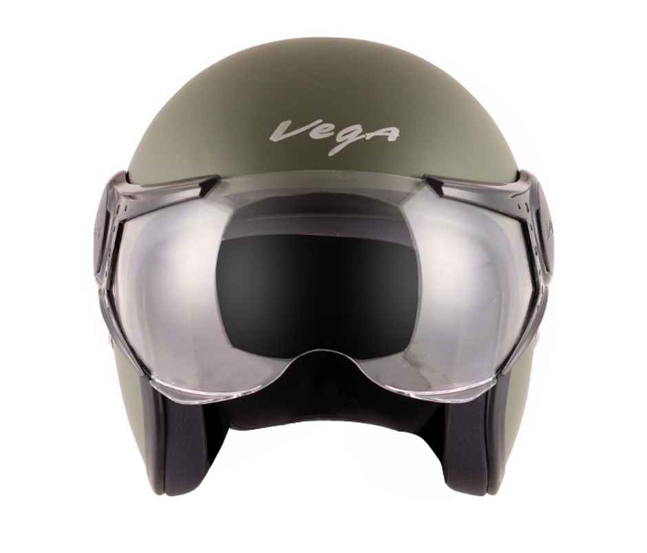 Vega Jet W/Visor Dull Army Green Helmet-L