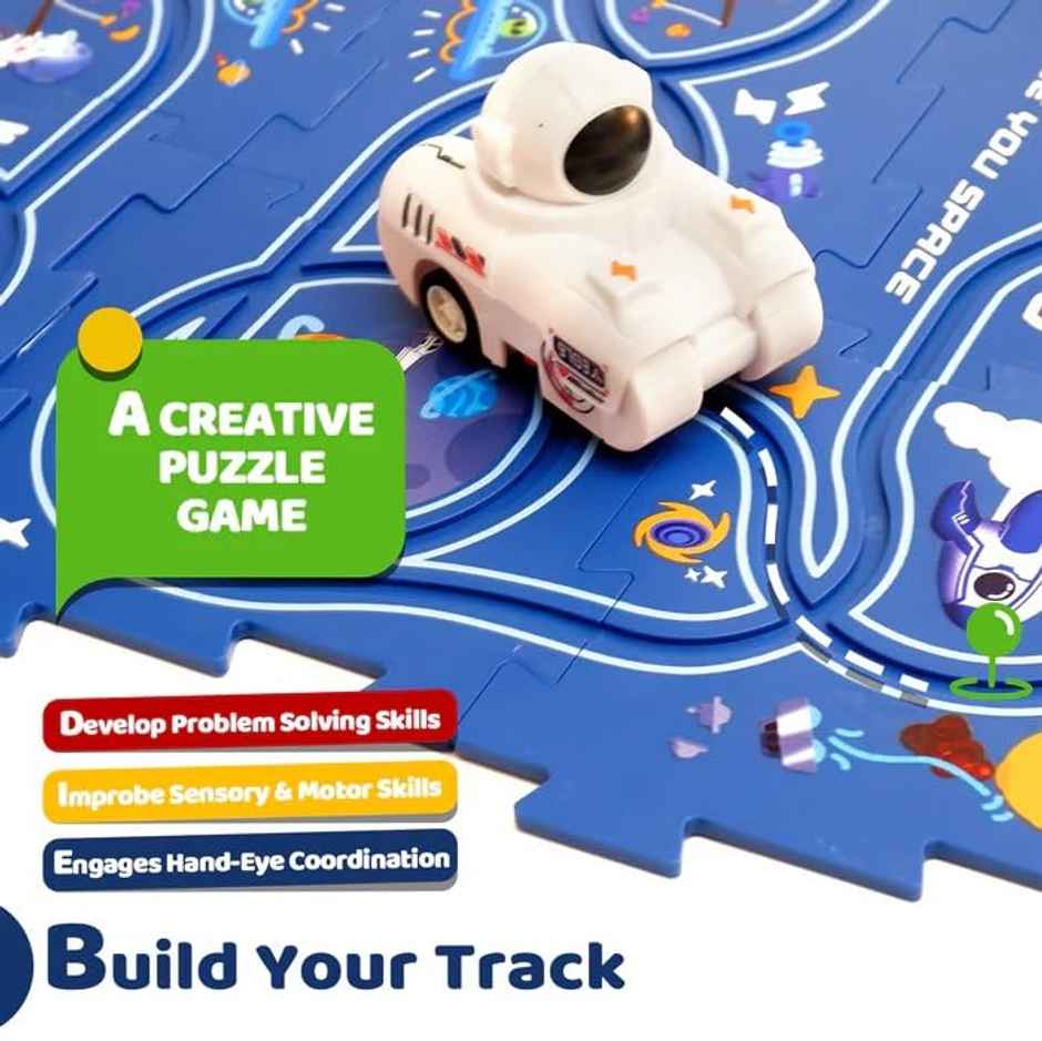 Toyshine Puzzle Racer Kids Car Track Set with Montessori Puzzle Rail Cars