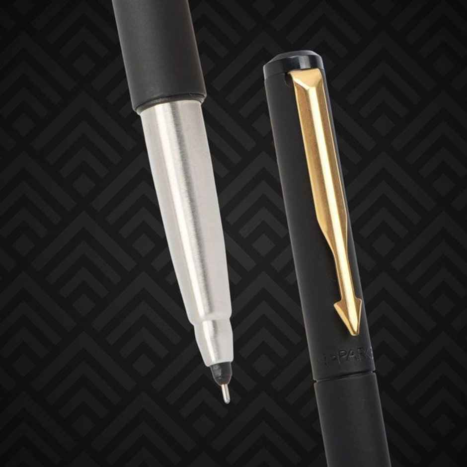 Parker Gift Set Vector Matte Black Gold Trim Roller Ball Pen With Parker Note Book