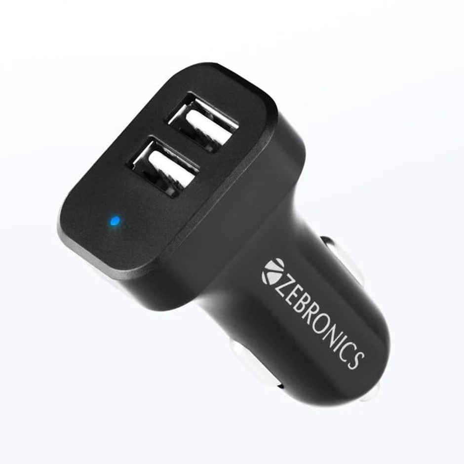 Zebronics Cc242A3 Car Charger, 10.5W, Dual USB Ports, Built in Protections, Included USB (Black)