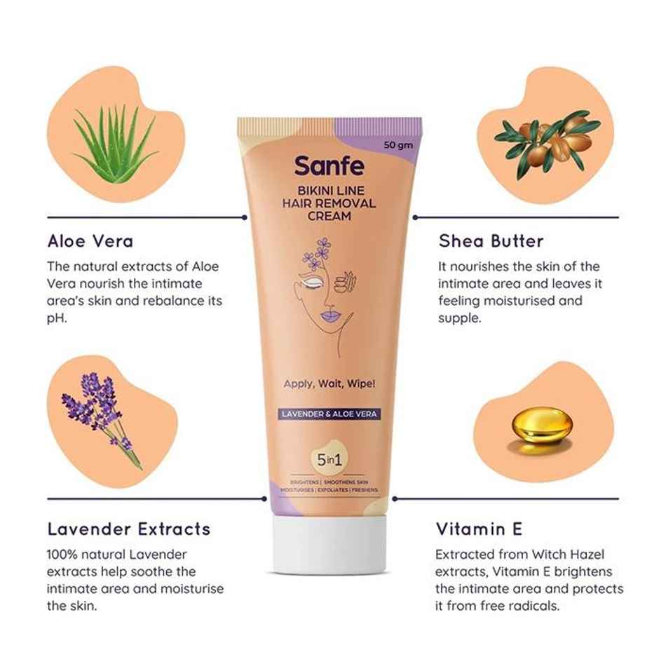 Sanfe Hair Removal Cream with Aloe Vera & Coconut Extracts Bikini Line Hair Removal