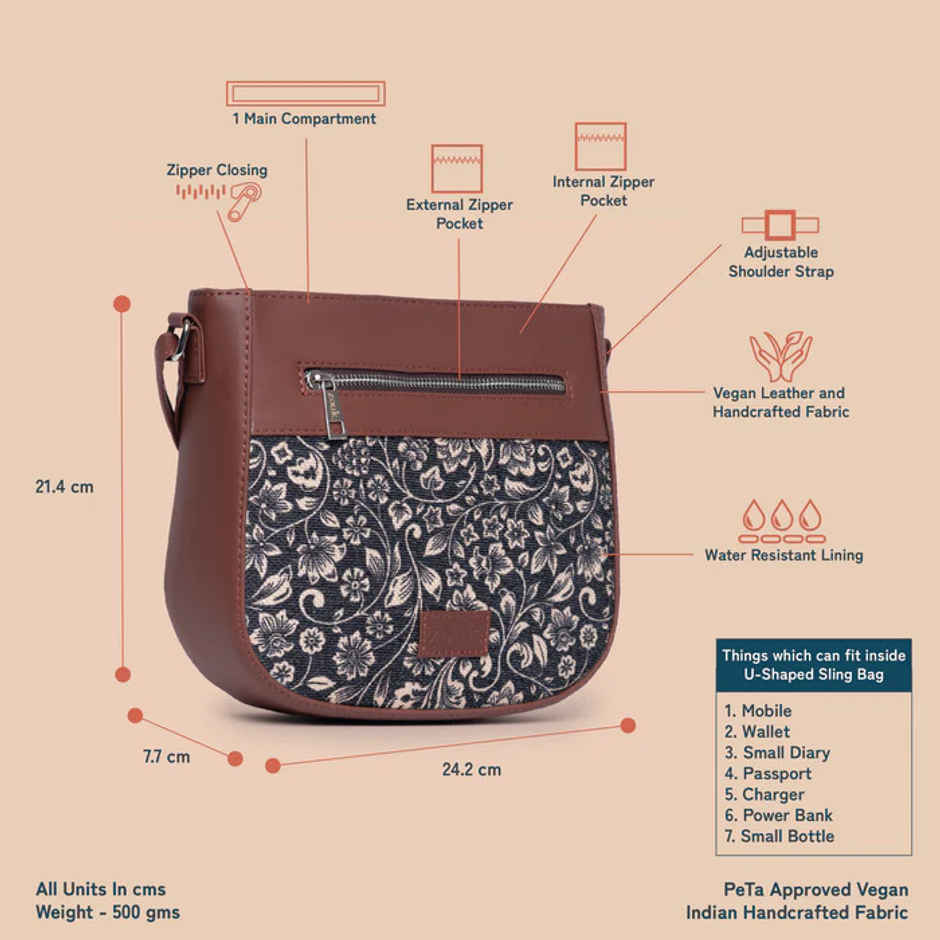 Zouk Women's Vegan Leather and Handcrafted Fabric 4 L Sling Bag | Multicolour - One Size