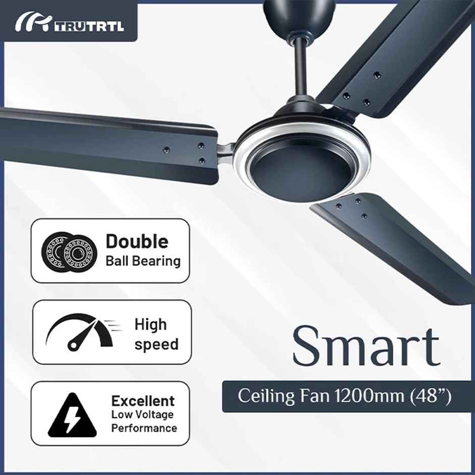truTRTL Smart Ceiling Fan,1200mm/48 inch, 3 Blades,High-Speed,Energy Saving,Durable & Stylish - Metallic Blue