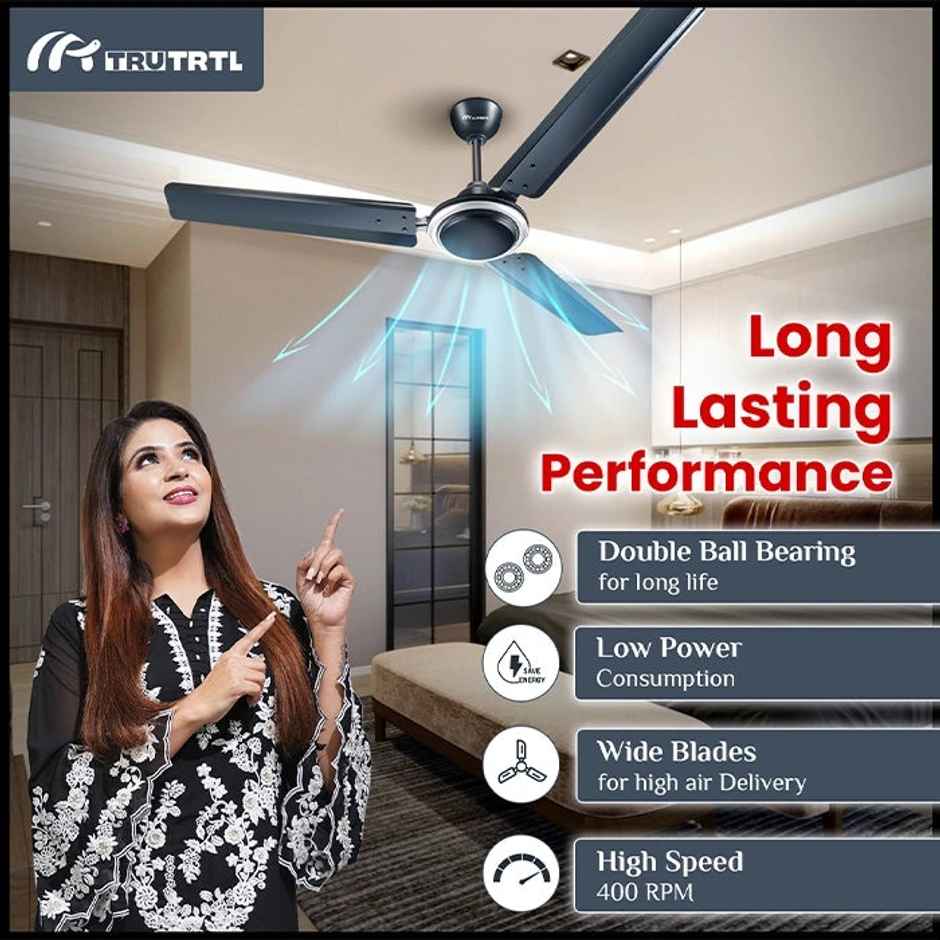 truTRTL Smart Ceiling Fan,1200mm/48 inch, 3 Blades,High-Speed,Energy Saving,Durable & Stylish - Metallic Blue