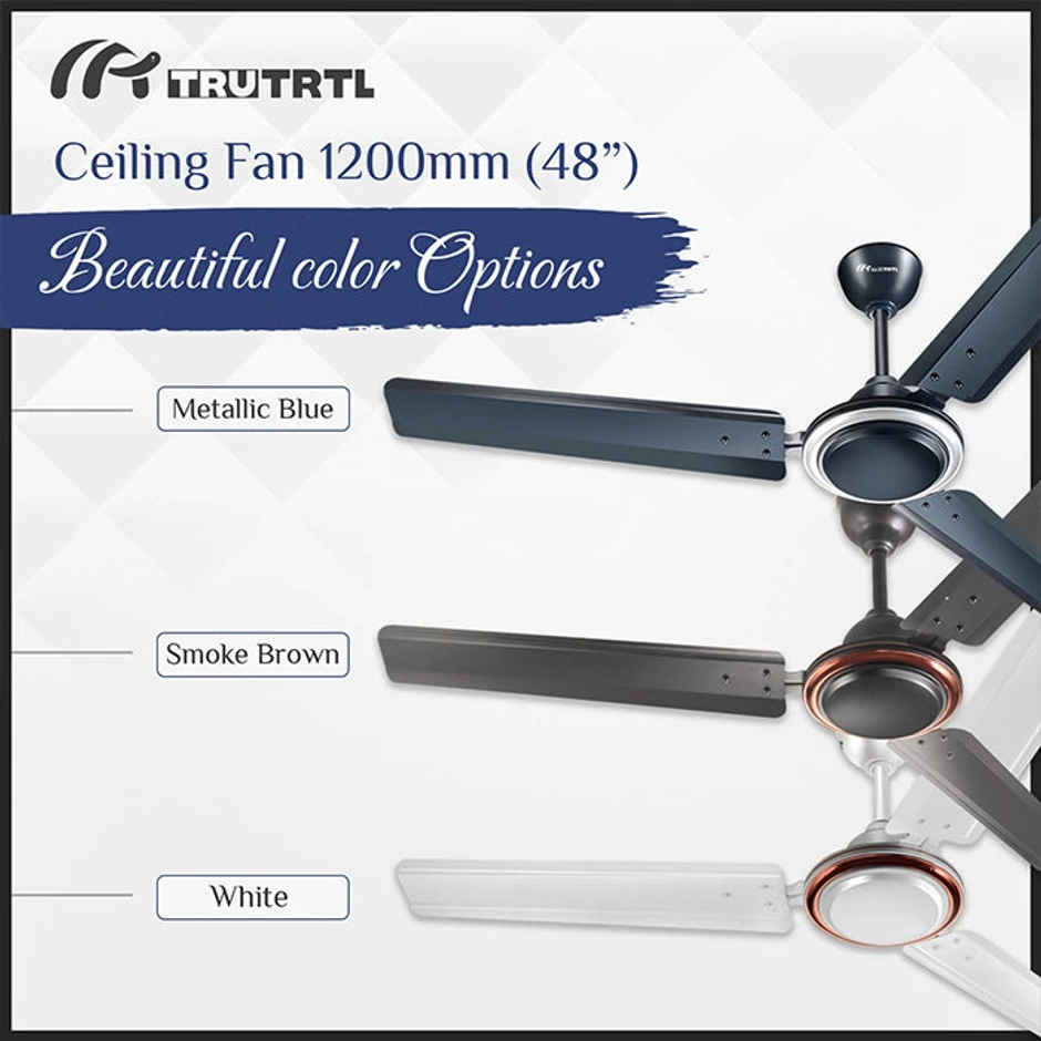truTRTL Smart Ceiling Fan,1200mm/48 inch, 3 Blades,High-Speed,Energy Saving,Durable & Stylish - Metallic Blue