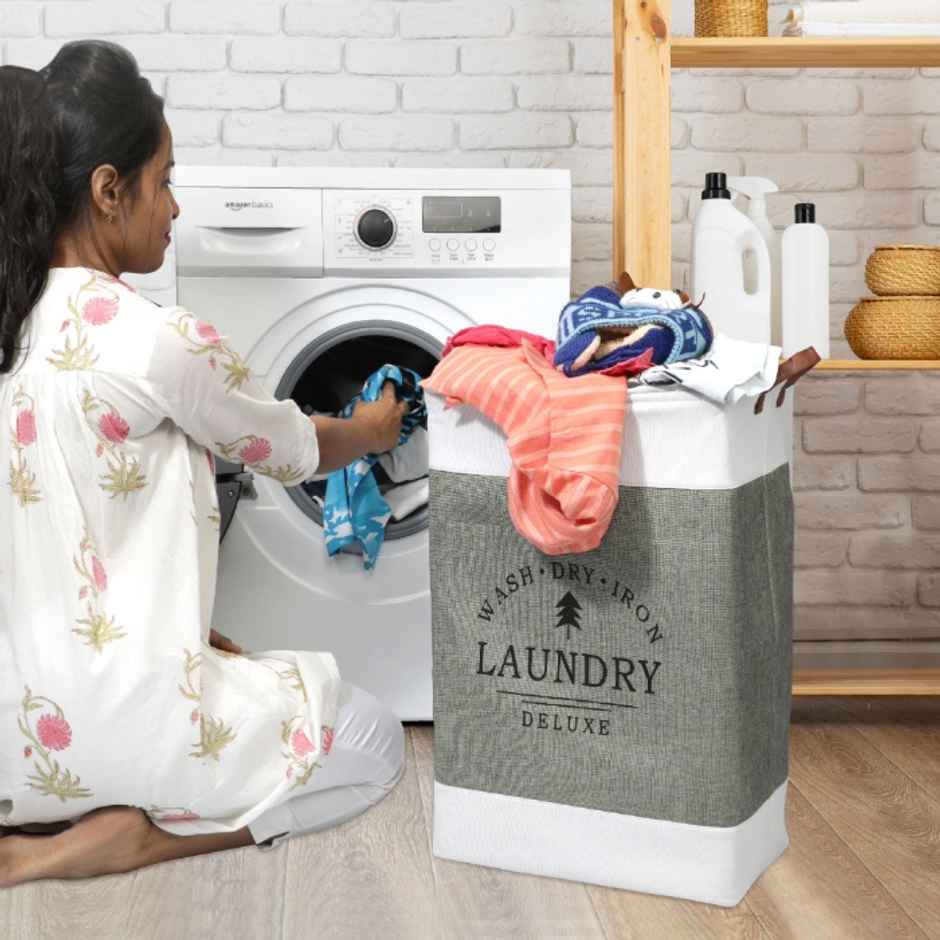 Kolorr 90L Laundry Bag For Clothes/Large Cloth Hamper Basket Foldable With Lid Fabric Cover Grey