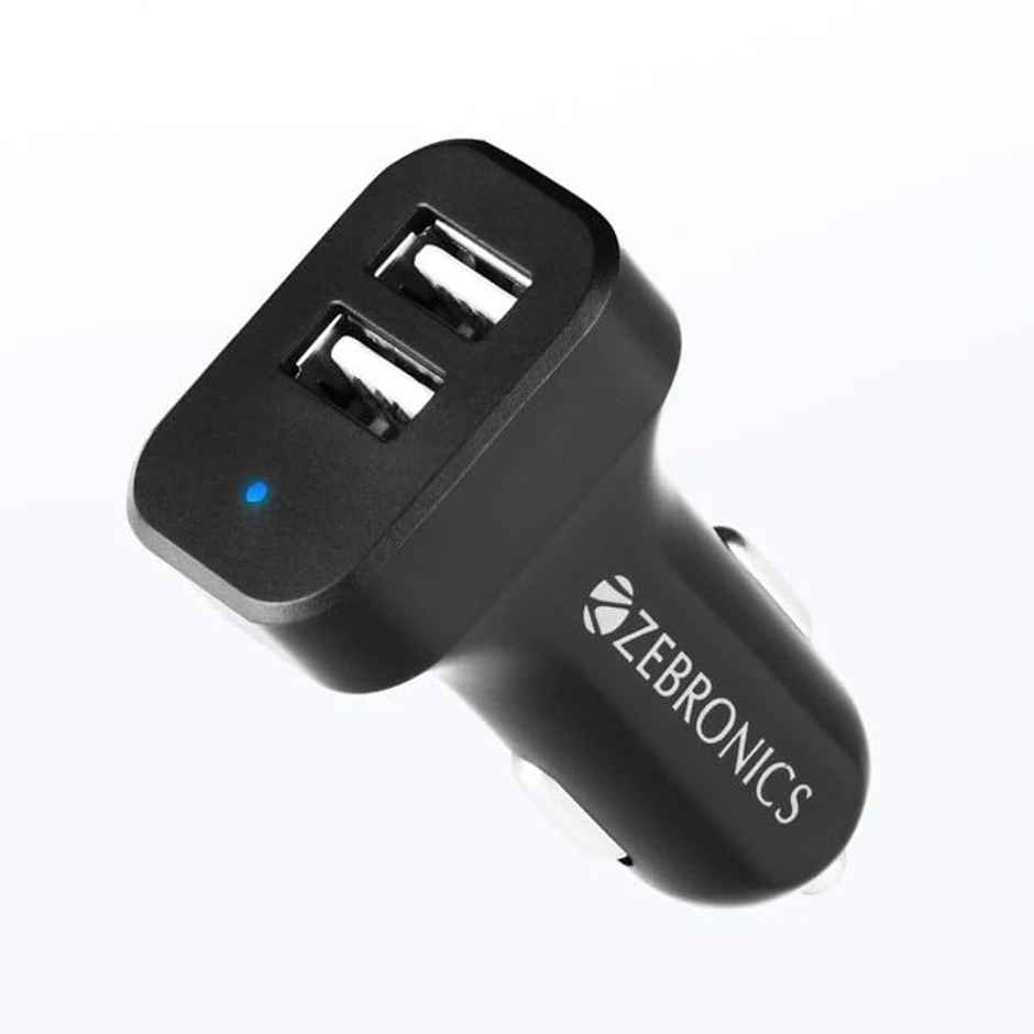 Zebronics Cc242A3 Car Charger, 10.5W, Dual USB Ports, Built in Protections, Included USB (Black)