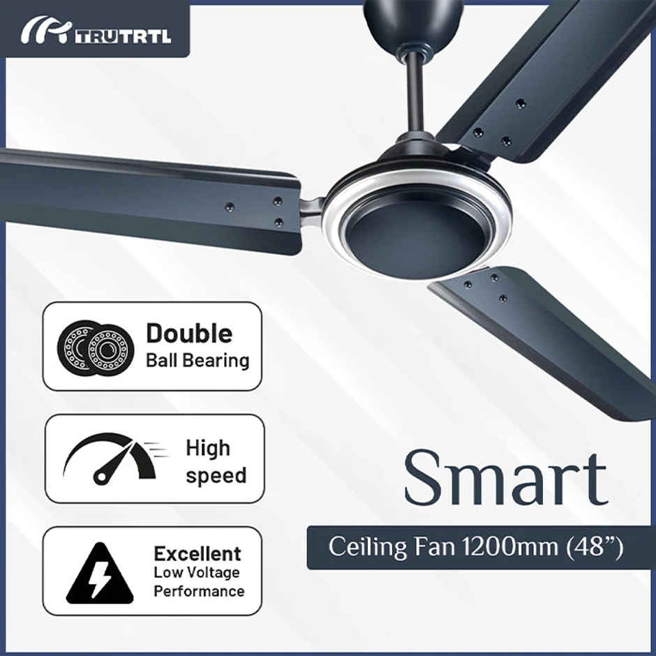 truTRTL Smart Ceiling Fan,1200mm/48 inch, 3 Blades,High-Speed,Energy Saving,Durable & Stylish - Metallic Blue