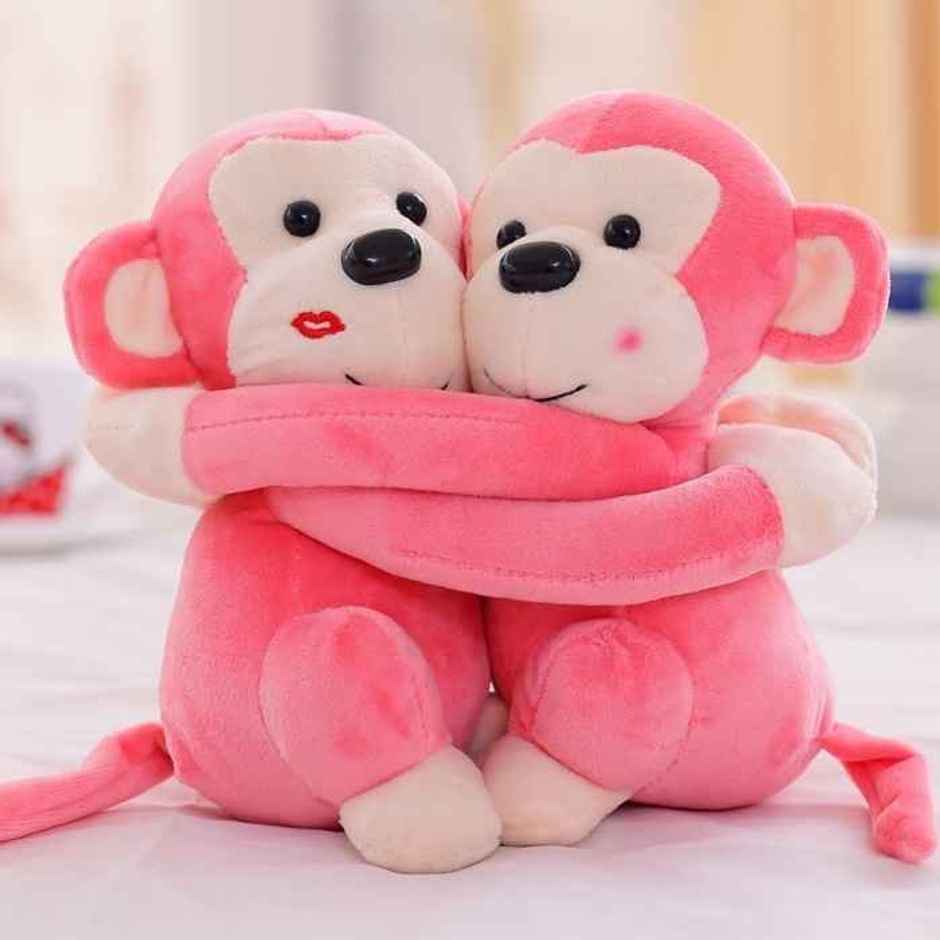 Babique Monkey's Cuddly Couple Plush Soft toy | Kids Birthday Gift | Pink