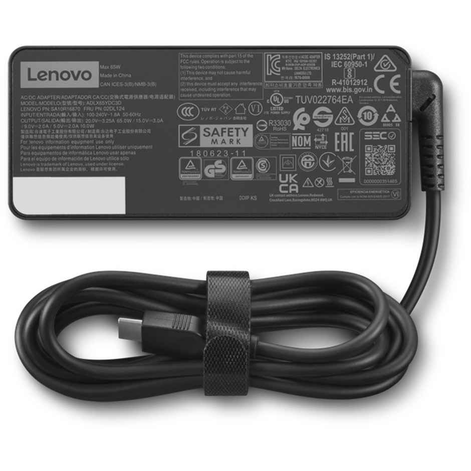 Lenovo Original 65W 20V 3.25A Standard USB Type-C for Laptops Ac Adapter - Black