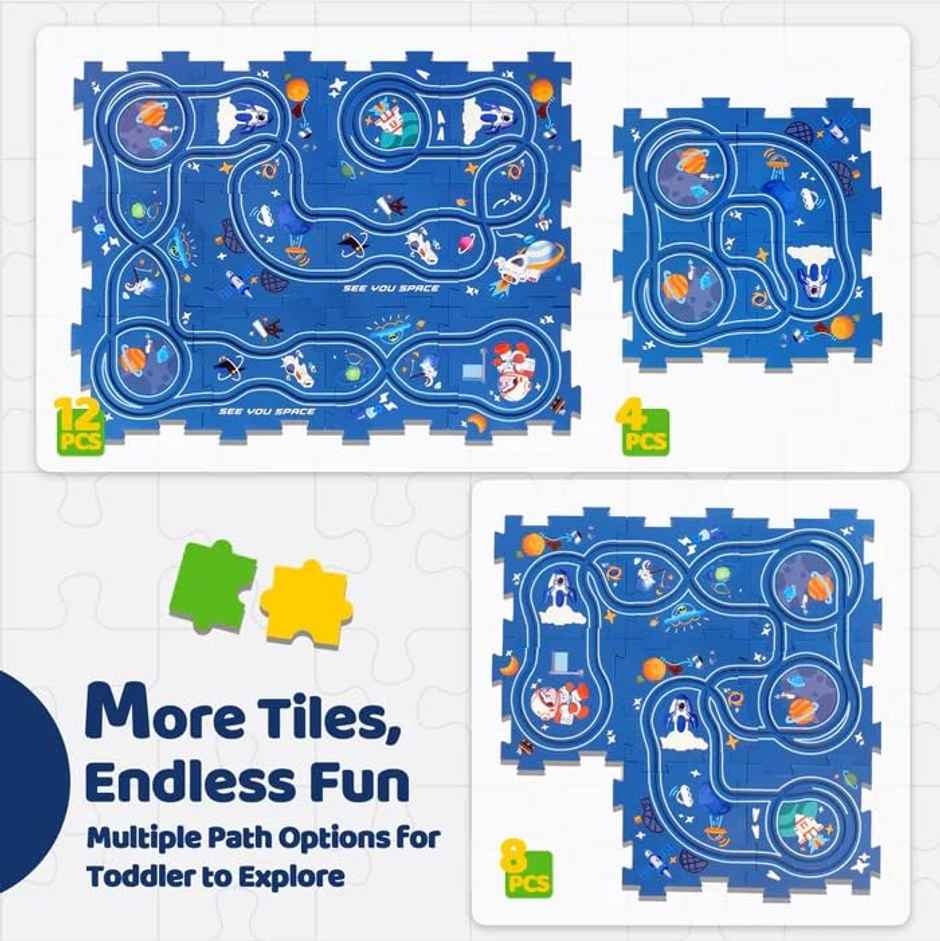 Toyshine Puzzle Racer Kids Car Track Set with Montessori Puzzle Rail Cars