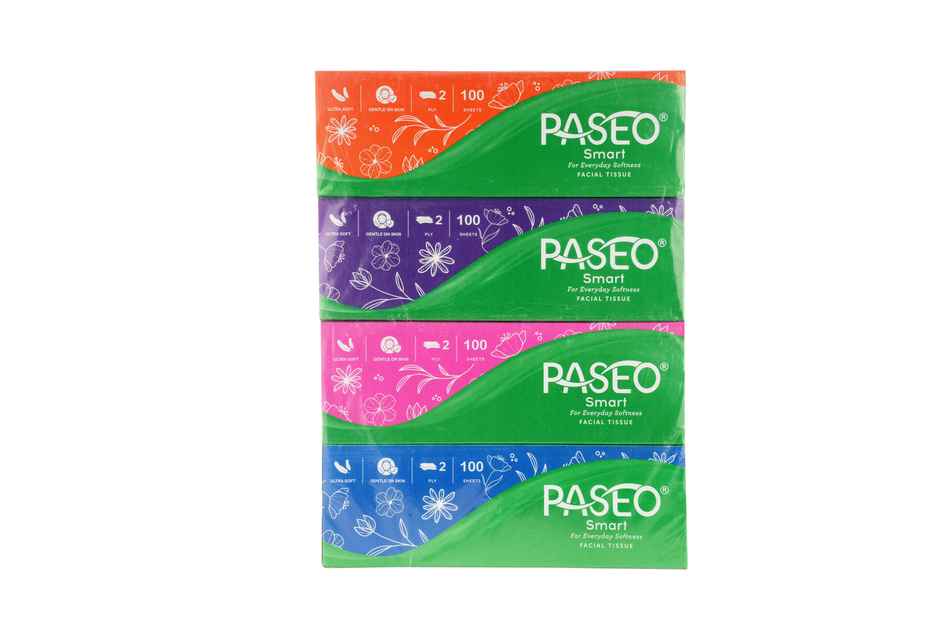 Paseo Smart Facial Tissue 100'S, 2 Ply, 4 X 1 Pack