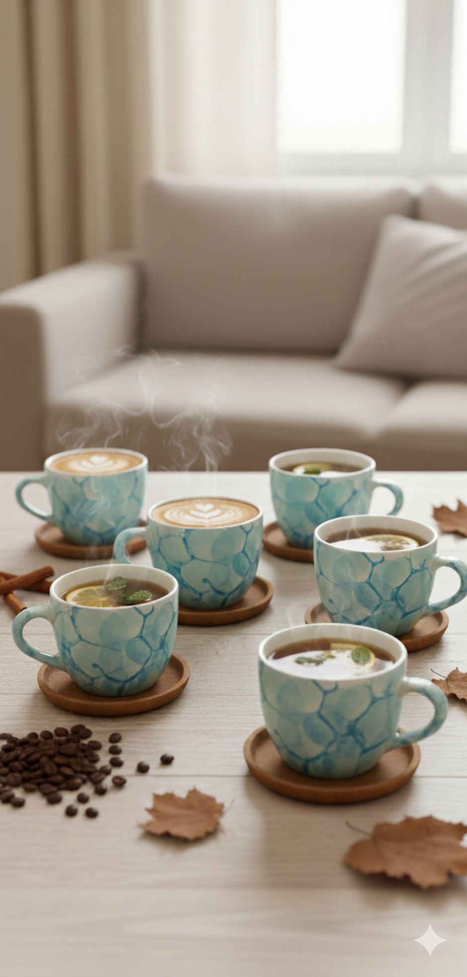 SAFFRON Ceramic Clay Marble Texture Tea and Coffee Cups | Sky Blue