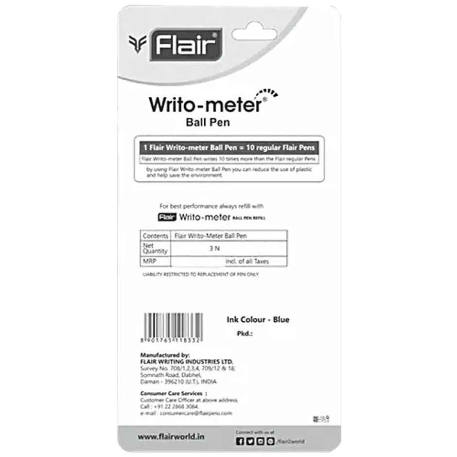 Flair Writometer Ball Pen Blue Pack Of 3