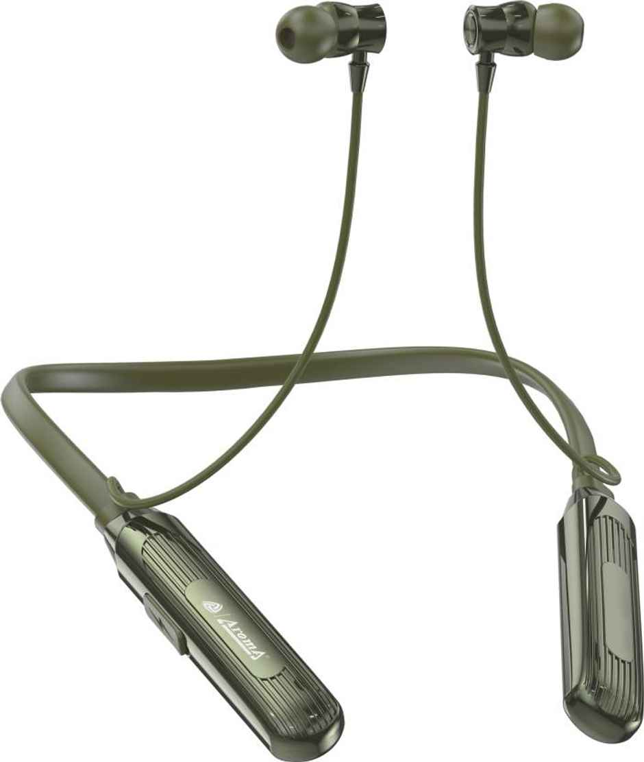 Aroma Nb124 Clock - 100 Hours Playback | Wireless Bluetooth Neckband | Fast Charging | Olive Green