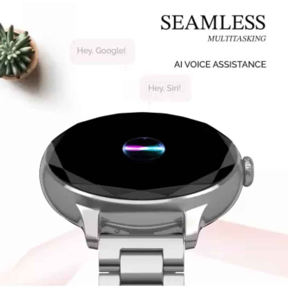 Noise Grace Women's Collection 1.1 AMOLED Display with Diamond Cut Metal Dial - Metal Silver