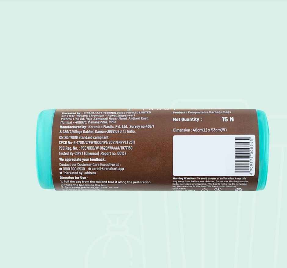 BAY6 Compostable Garbage Bags Roll - Medium - 19 x 21 Inch - Green