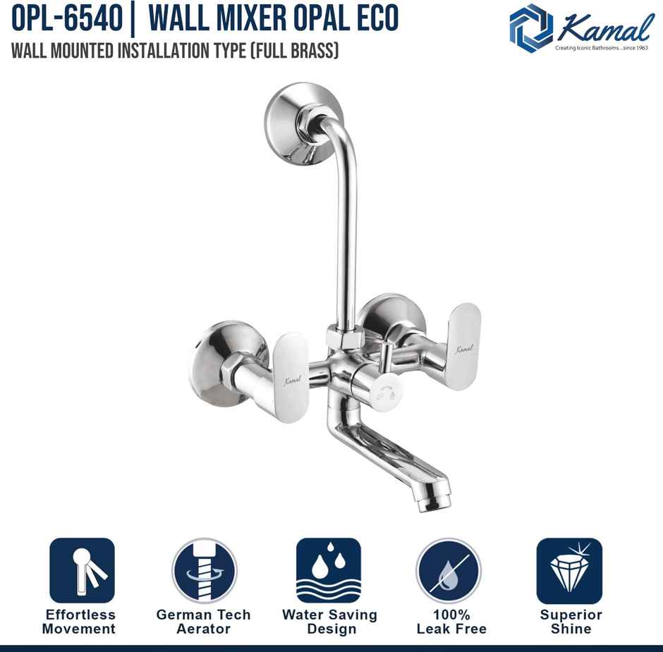 Kamal Wall Mixer Opal Eco | Fully Brass | With For Overhead Shower Connection And 165 mm Long Ben