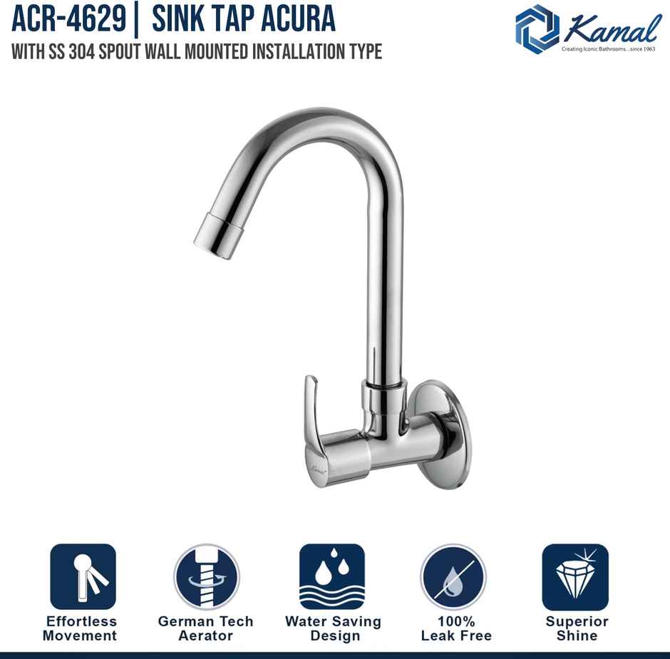 Kamal Sink Cock - Acura Kitchen Sink Faucet Brass | 180 Degree Swivel Spout Bib Tap Faucet