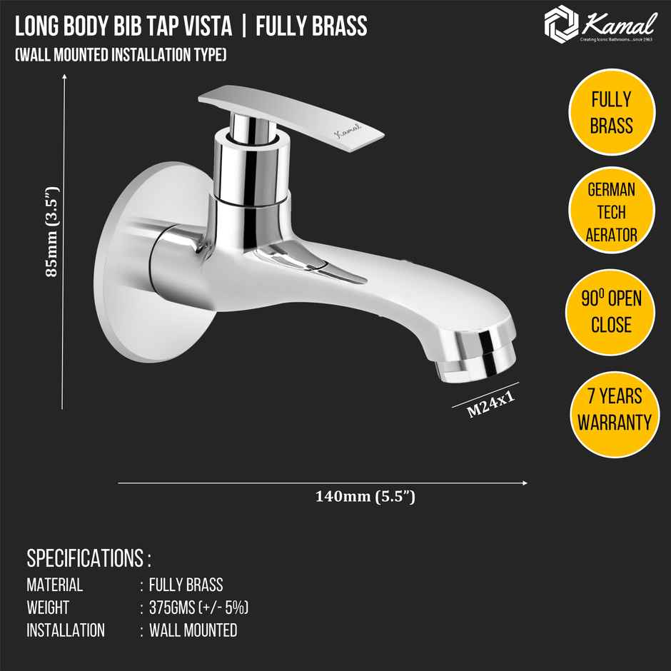 Kamal Long Body Cock - Vista | Set Of 2 Bib Tap Faucet