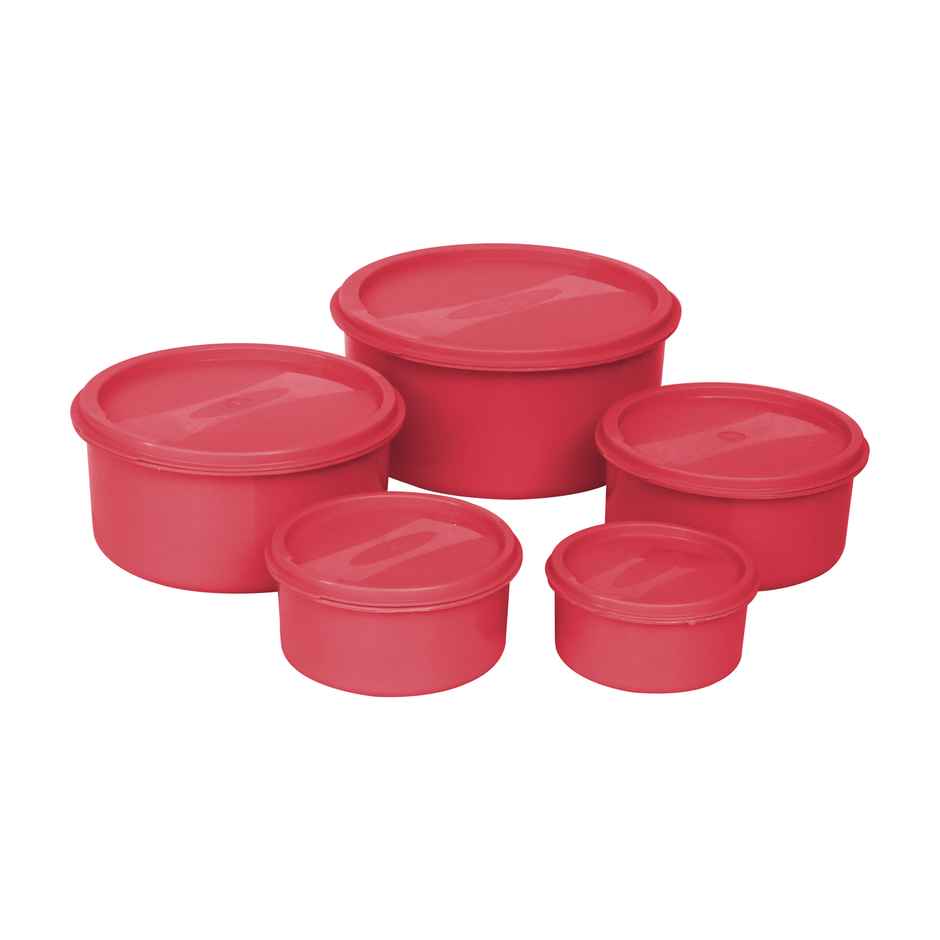 Princeware Store Fresh Round Container Set of 5 Pcs| 100 ml+225 ml+375 ml+650 ml+1.125 L Pink