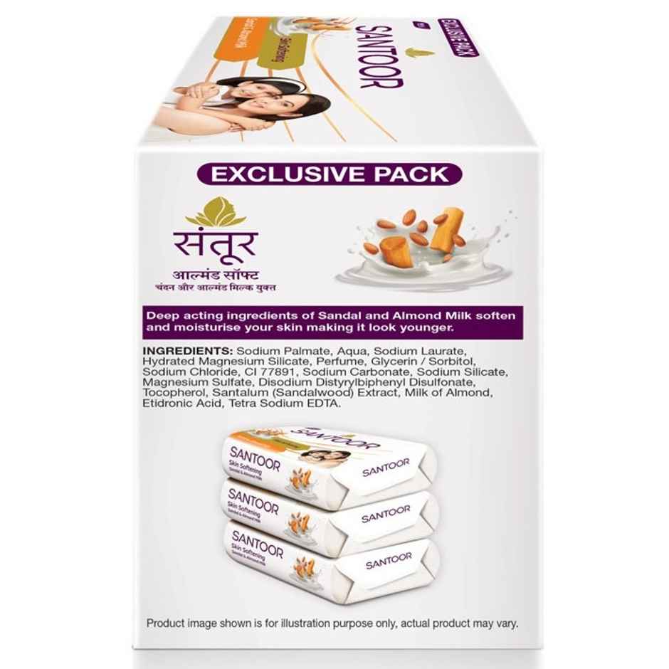 Santoor Skin Softening Sandal and Almond Milk Bathing Soap With Anti-Aging Properties