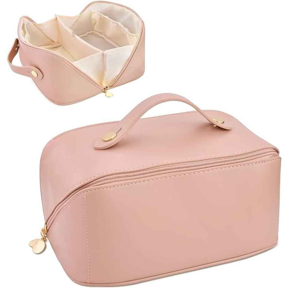 Bronson Professional Travel Makeup Bag Cosmetic Storage Faux Leather Vanity Pouch - Pink