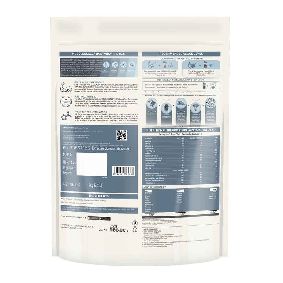 MuscleBlaze Raw Whey Protein Powder Concentrate 80% (Unflavoured)